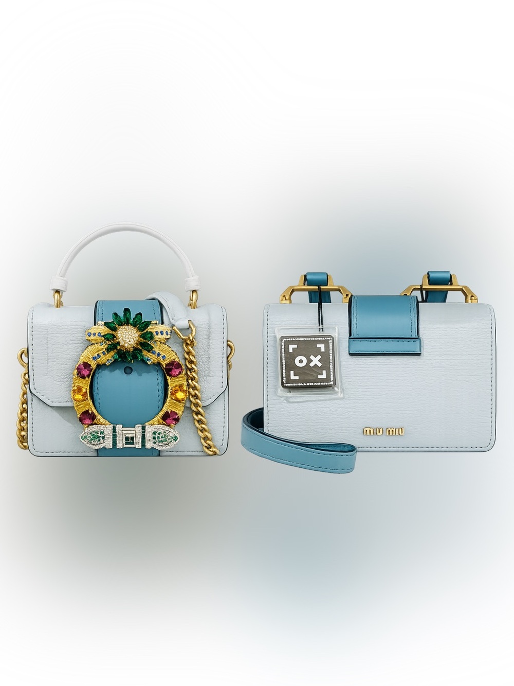 💎Miu Miu Powder Light Blue Jeweled Mini Shoulder Bag